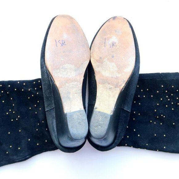 Anthropologie Matiko Black Suede Leather Gold Stud Wedge Heel Tall Boots Size 7 - Picture 6 of 13